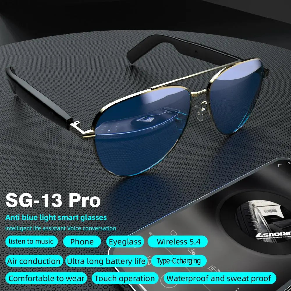 Multifunctional Smart Glasses, Touch Control Smart Sunglasses, Fashionable Bluetooth-Compatible Smart Glasses, Gift for Men & Women, Wearable, Wireless Smart Glasses