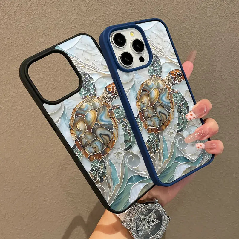 Mosaic Sea Turtle Adorable Magnetic Case for Iphone11/12/13/14/15/16/17/Promax Magsafe Compatible, Lightweight, Anti-Fall | Girly & Chic Style