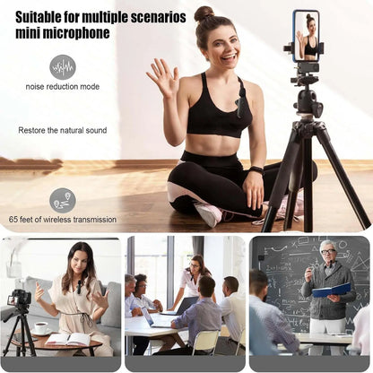 Professional Wireless Lavalier Microphone with Intelligent Noise Cancelling, Noise Cancelling Mics, Plug & Play for Iphone and Android Smartphones, Rechargeable Lapel Mic for Video Recording, Teaching, Interviews and Podcasts