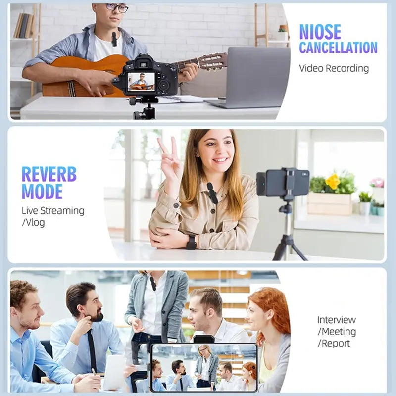 Professional Wireless Lavalier Microphone with Intelligent Noise Cancelling, Noise Cancelling Mics, Plug & Play for Iphone and Android Smartphones, Rechargeable Lapel Mic for Video Recording, Teaching, Interviews and Podcasts