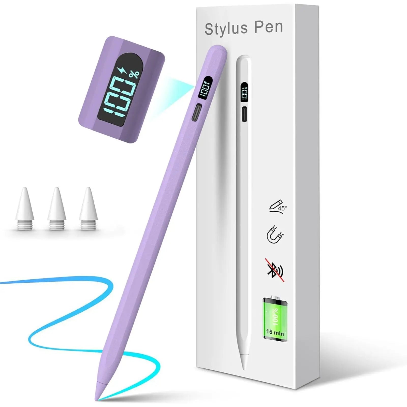 MEKO LED Stylus Pen for Ipad 10/9/8/7/6Th Gen, Pro 11"/12.9" M4, Air 5/4/3 M2, Mini 6/5, Fast Charge Palm Rejection Tilt Sensitive with LED Power Display