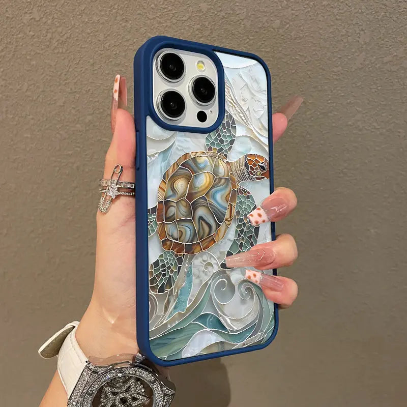 Mosaic Sea Turtle Adorable Magnetic Case for Iphone11/12/13/14/15/16/17/Promax Magsafe Compatible, Lightweight, Anti-Fall | Girly & Chic Style