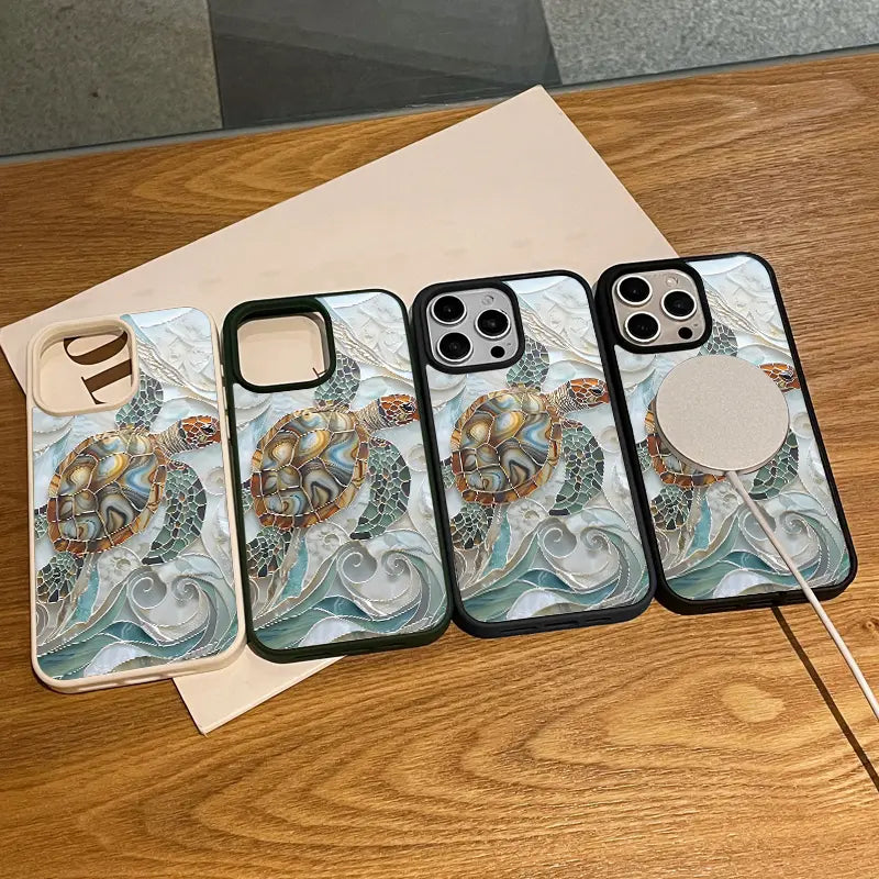 Mosaic Sea Turtle Adorable Magnetic Case for Iphone11/12/13/14/15/16/17/Promax Magsafe Compatible, Lightweight, Anti-Fall | Girly & Chic Style