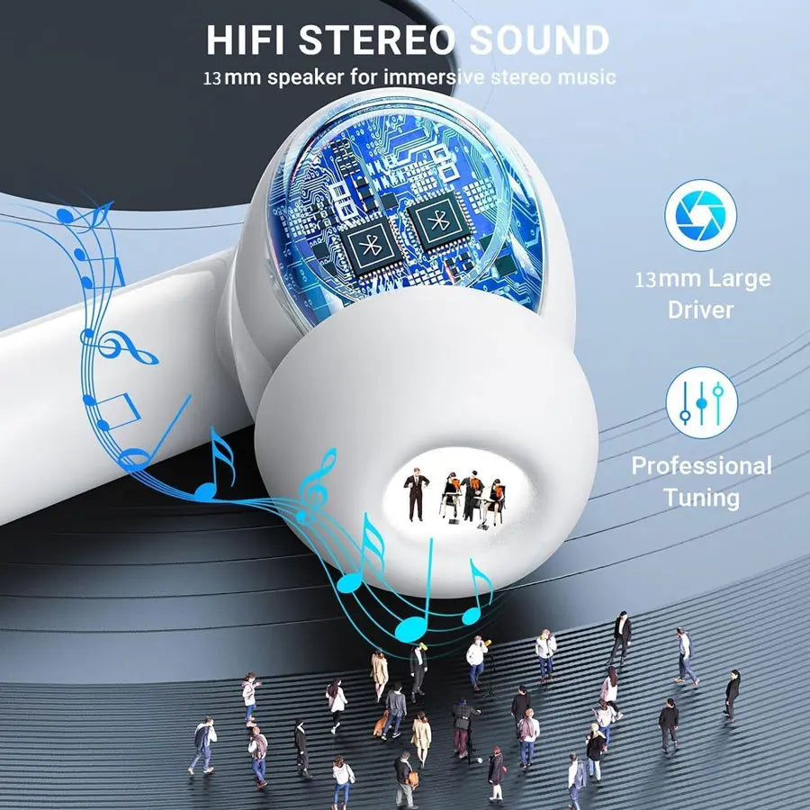 TWS Wireless Bluetooth Earphones with Microphone, High-Fidelity Stereo Sound, Smart Touch Controls, Low Latency, Extended Battery Life, and Auto Pairing Features