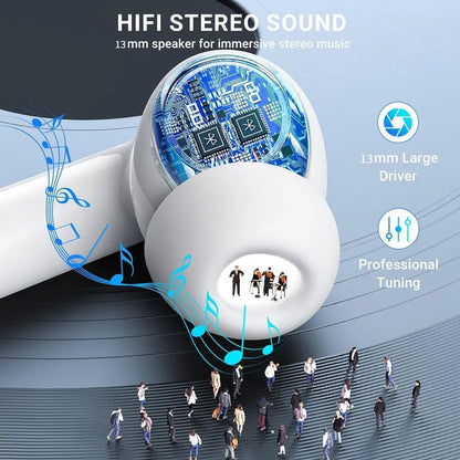 TWS Wireless Bluetooth Earphones with Microphone, High-Fidelity Stereo Sound, Smart Touch Controls, Low Latency, Extended Battery Life, and Auto Pairing Features