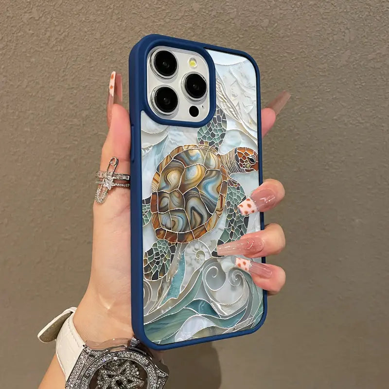 Mosaic Sea Turtle Adorable Magnetic Case for Iphone11/12/13/14/15/16/17/Promax Magsafe Compatible, Lightweight, Anti-Fall | Girly & Chic Style