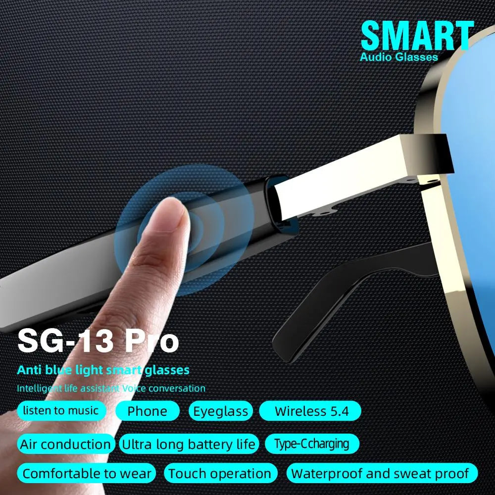 Multifunctional Smart Glasses, Touch Control Smart Sunglasses, Fashionable Bluetooth-Compatible Smart Glasses, Gift for Men & Women, Wearable, Wireless Smart Glasses