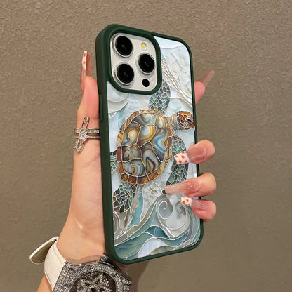 Mosaic Sea Turtle Adorable Magnetic Case for Iphone11/12/13/14/15/16/17/Promax Magsafe Compatible, Lightweight, Anti-Fall | Girly & Chic Style