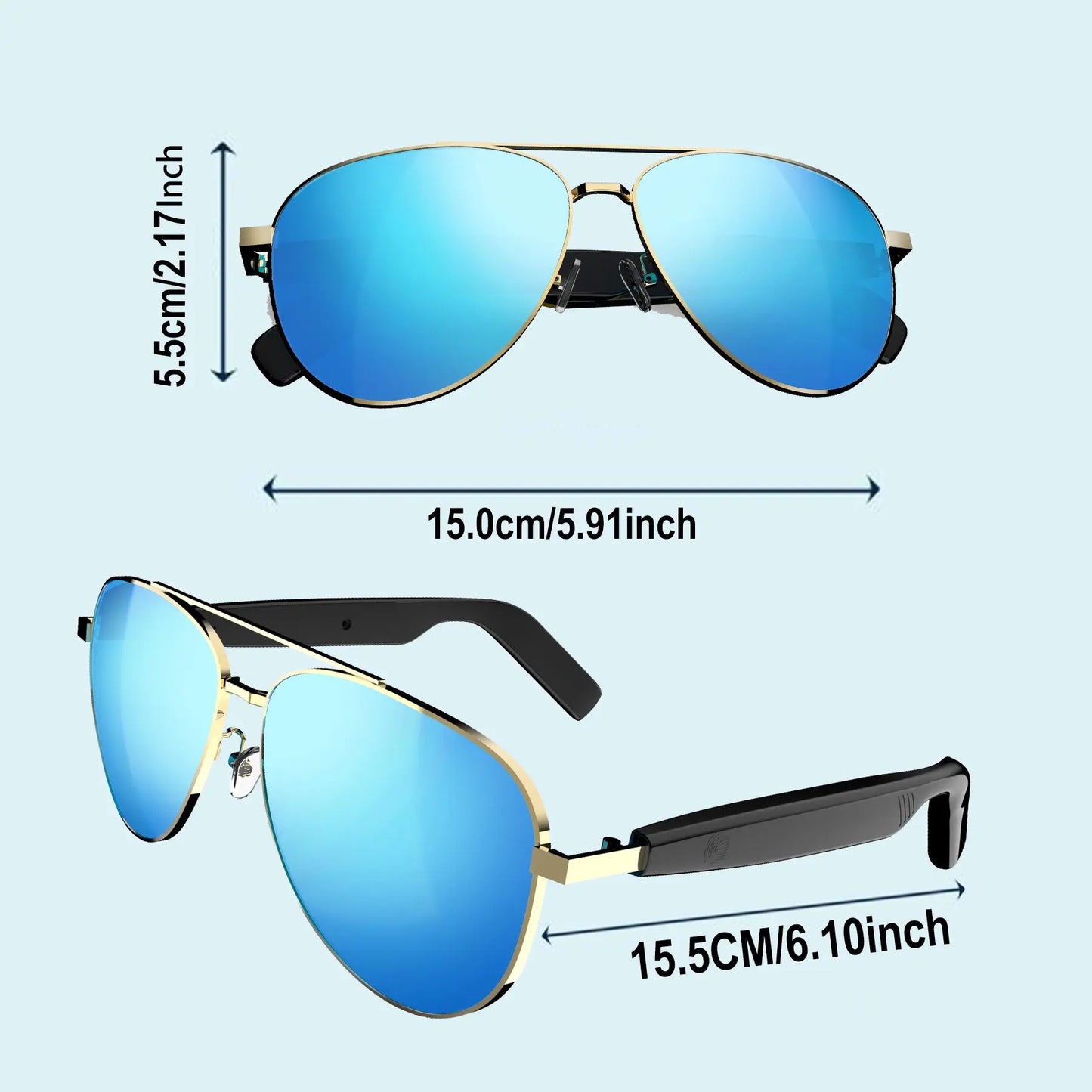 Multifunctional Smart Glasses, Touch Control Smart Sunglasses, Fashionable Bluetooth-Compatible Smart Glasses, Gift for Men & Women, Wearable, Wireless Smart Glasses