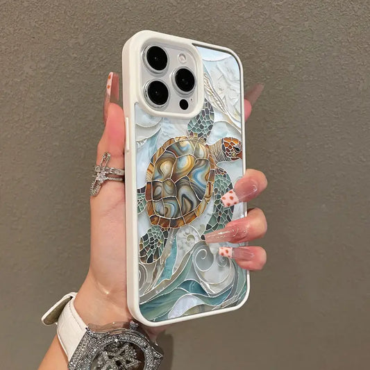 Mosaic Sea Turtle Adorable Magnetic Case for Iphone11/12/13/14/15/16/17/Promax Magsafe Compatible, Lightweight, Anti-Fall | Girly & Chic Style