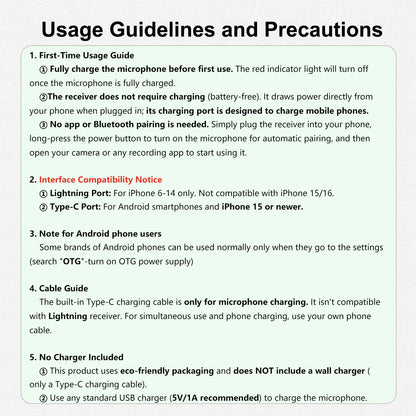 Professional Wireless Lavalier Microphone with Intelligent Noise Cancelling, Noise Cancelling Mics, Plug & Play for Iphone and Android Smartphones, Rechargeable Lapel Mic for Video Recording, Teaching, Interviews and Podcasts